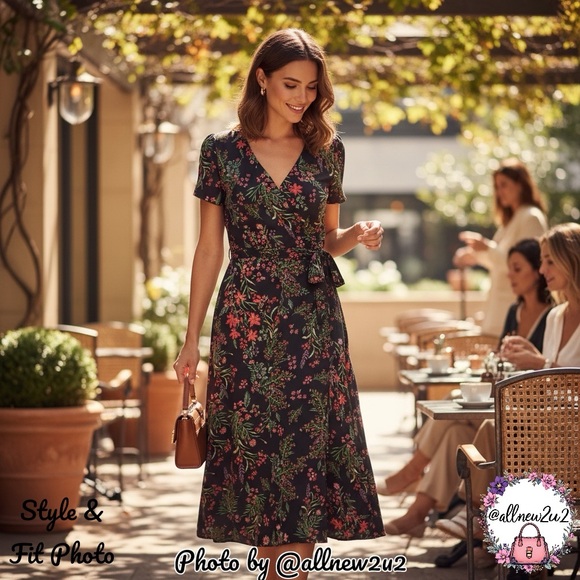 Rachel Zoe Dresses & Skirts - • New Rachel Zoe Black Floral Print Wrap Dress Vneck Lined Size Large